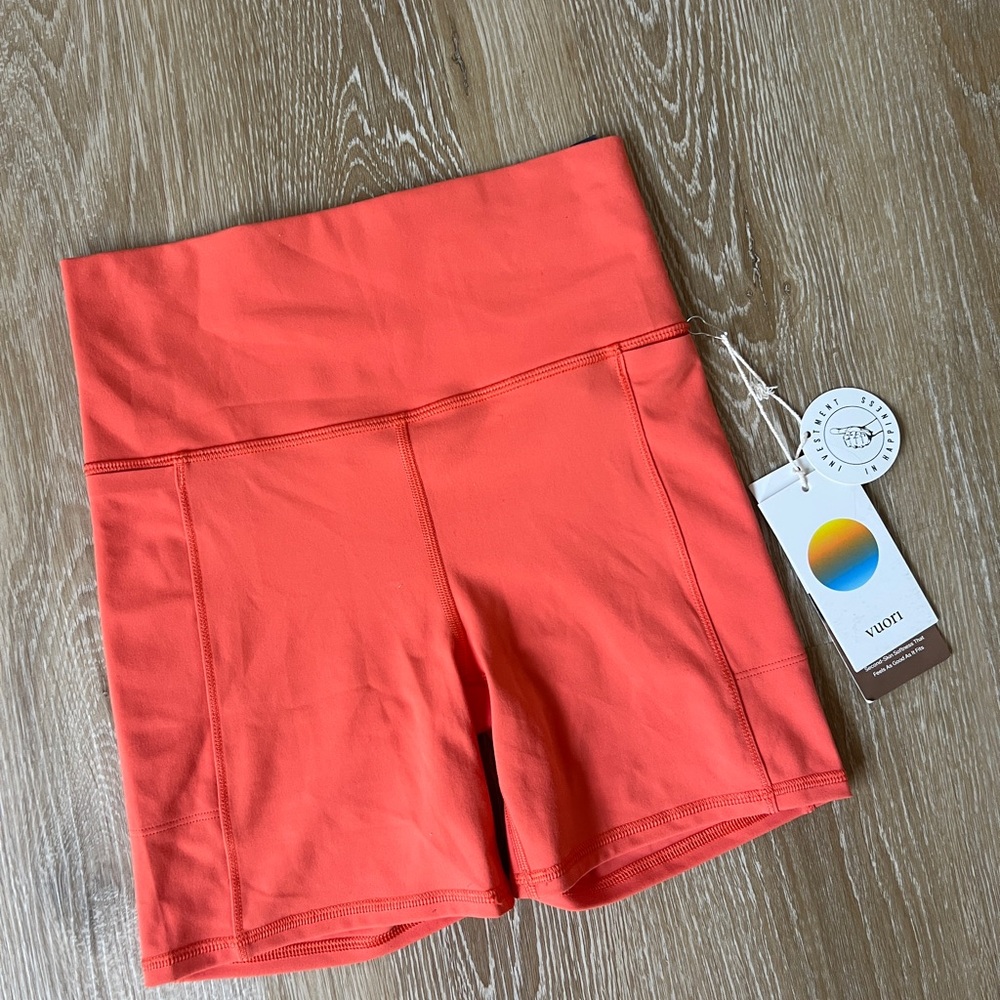 Vuori Orange Bike Shorts with Stretchy Comfort